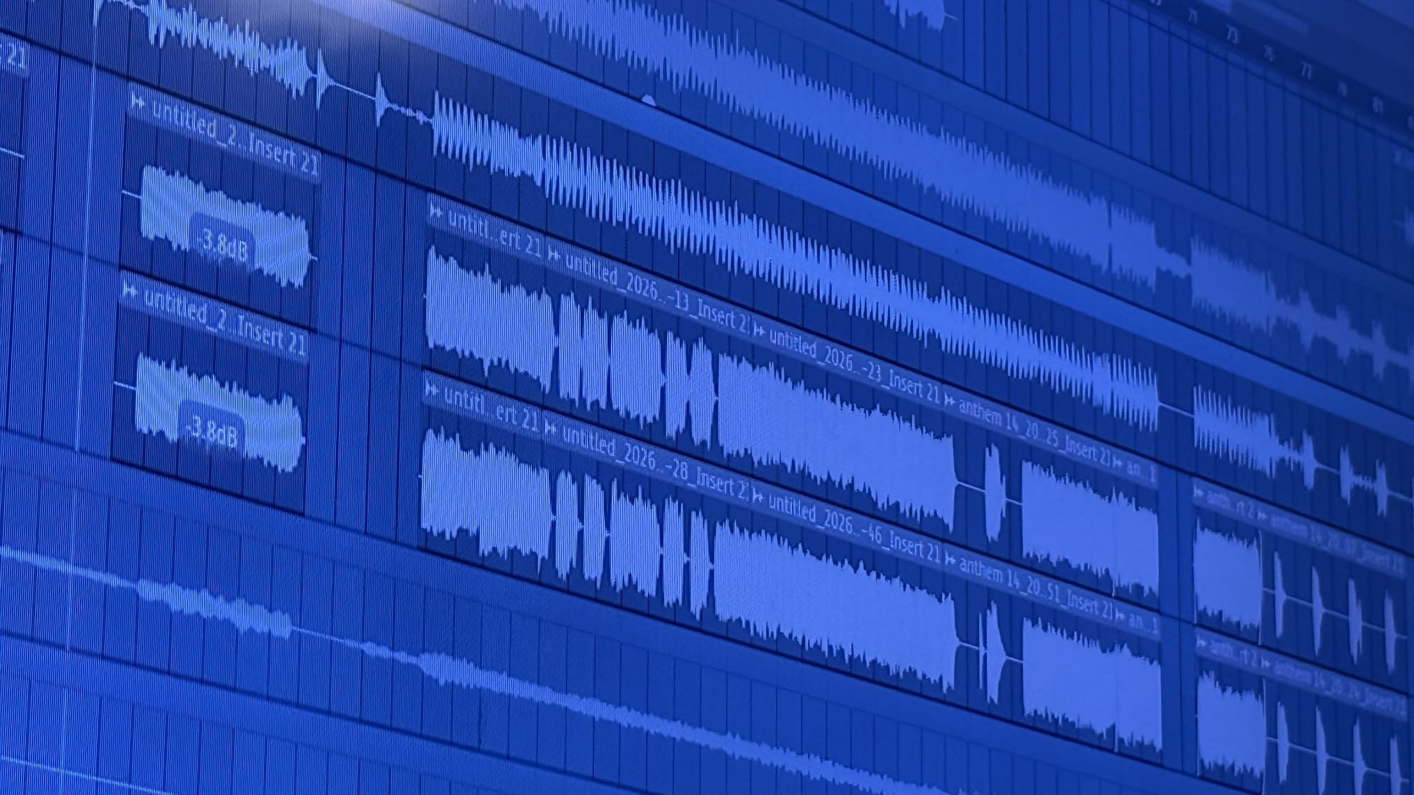 A multitrack session open on screen during a mix